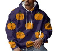 Wmmner Sudadera con Capucha para Halloween para Hombre con Estampado de Cara de Calabaza Sudadera Espeluznante con Bolsillo Sudadera de Manga Larga con Capucha/Morado/Xl