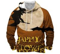 Wmmner Sudadera con Capucha para Hombre con Estampado 3D de Cara de Calabaza Sudadera con Capucha Y Bolsillos, Manga Larga, Botones Y Capucha/Café/Xl