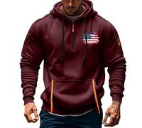 Wmmner Sudadera con Capucha Y Cremallera de 1/4 para Hombre, Bolsillos, Bandera de Ee. Uu., Sudaderas Militares Tácticas de Manga Larga/Sudadera con Capucha Y Cremallera de 1/4 para Hombre en Rojo/Xxl