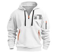 Wmmner Sudadera con Capucha Y Cremallera de 1/4 para Hombre, Bolsillos, Estilo Militar Táctico, Manga Larga, Bandera de Ee. Uu./Sudadera con Capucha Y Cremallera de 1/4 para Hombre en Color Blanco/Xxl
