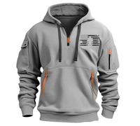 Wmmner Sudadera con Capucha Y Cremallera de 1/4 para Hombre, Bolsillos, Estilo Militar Táctico, Manga Larga, Bandera de Ee. Uu./Sudadera con Capucha Y Cremallera de 1/4 para Hombre Gris/Xxl