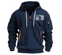 Wmmner Sudadera con Capucha Y Cremallera de 1/4 para Hombre, Bolsillos, Estilo Militar Táctico, Manga Larga, Bandera de Ee. Uu./Sudadera con Capucha Y Cremallera de 1/4 para Hombre Azul Marino/Xxl