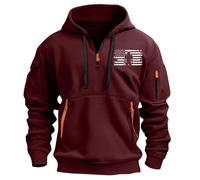 Wmmner Sudadera con Capucha Y Cremallera de 1/4 para Hombre, Bolsillos, Estilo Militar Táctico, Manga Larga, Bandera de Ee. Uu./Sudadera con Capucha Y Cremallera de 1/4 para Hombre en Rojo/Xxl