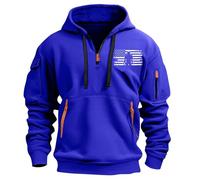 Wmmner Sudadera con Capucha Y Cremallera de 1/4 para Hombre, Bolsillos, Estilo Militar Táctico, Manga Larga, Bandera de Ee. Uu./Sudadera con Capucha Y Cremallera de un Cuarto para Hombre Azul/Xxl