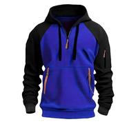 Wmmner Sudadera con Cremallera 1/4 para Hombre, Sudadera con Capucha de Bloque de Color con Bolsillo con Cremallera, Camisas de Gimnasio, Jersey de Otoño de Manga Larga para Hombres/Azul/M