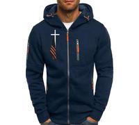 Wmmner Sudadera con Cremallera Men Flag Printed Fashion, Slim Fit Contrast Trim Múltiples Bolsillos Causals Hoody Sudadera con Cremallera Completa Camiseta de Manga Larga con Cremallera Top/Marina/3Xl
