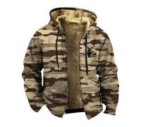 Wmmner Sudadera con Cremallera para Hombre, Camuflaje Gráfico de Moda, Bolsillos de Cuerda, Ajuste Regular, Sudadera Térmica Cómoda, Moderna, Casual, Cómoda, Otoño, Al Aire Libre, Manga Larga/Marrón/L