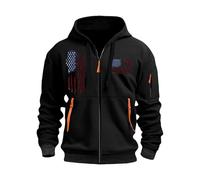 Wmmner Sudadera con Cremallera para Hombre Moda Graphic Contraste Zipper Classic Draw Stpockets Leisure Sudadera con Capucha Casual Trendy Baggy Basic Hoody Outfits Tops/Negro/L