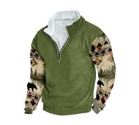 Wmmner Sudadera de Hombre Top con Cremallera de un Cuarto Blusa con Forro Polar Jersey Retro Estampado Patchwork Suéter Otoño-Invierno Blusa Térmica Sudadera de Manga Larga con Cuello Alto Suéter Info