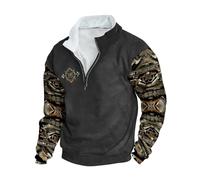 Wmmner Sudadera para Hombre Vintage Impreso Top Forrado de Lana Pulóver Térmico Blusa Otoño-Invierno Sudadera Cuarto de Cremallera Jerséis de Manga Larga Patchwork Oversized Blusas Ropa de Estar por C