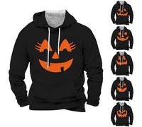 Wmmner Sudaderas con Capucha de Halloween para Hombre Camiseta con Capucha Jack O' Lantern Sudadera con Estampado de Cara de Calabaza Y Bolsillos Pulóver de Manga Larga/Negro1/M