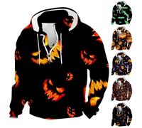 Wmmner Sudaderas con Capucha de Halloween para Hombre con Calavera Y Murciélago Y Calabaza, Sudadera con Cremallera de 1/4, Camiseta con Capucha Jack O' Lantern, Sudaderas de Manga Larga con Capucha/A