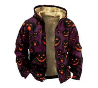 Wmmner Sudaderas con Capucha de Halloween para Hombre con Cara de Calabaza, Cremallera Completa, Espeluznantes, Manga Larga Y Bolsillo/Morado 2/Xl