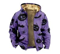 Wmmner Sudaderas con Capucha de Halloween para Hombre con Cara de Calabaza, Cremallera Completa, Espeluznantes, Manga Larga Y Bolsillo/Morado 1/3Xl