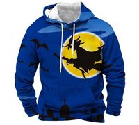 Wmmner Sudaderas con Capucha de Halloween para Hombre con Estampado 3D de Calabaza, Camisetas con Capucha Jack O' Lantern, Sudaderas con Bolsillos Y Manga Larga/Azul/4Xl