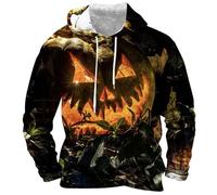 Wmmner Sudaderas con Capucha de Halloween para Hombre con Estampado 3D de Calabaza, Camisetas con Capucha Jack O' Lantern, Sudaderas con Bolsillos Y Manga Larga/Negro/3Xl