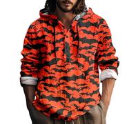 Wmmner Sudaderas con Capucha de Halloween para Hombre, Sudadera con Estampado de Calavera, Camisetas con Capucha de Algodón Y Lino, Camisetas de Manga Larga con Botones/Naranja 1/M