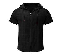 Wmmner Sudaderas con Capucha de Manga Corta para Hombre, Camisetas con Capucha Y Cremallera, Bolsillos, Cremallera Completa, Camisetas Ligeras de Color Liso/Z01 - Sudadera con Capucha Y Camiseta Negra