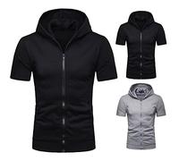 Wmmner Sudaderas con Capucha de Manga Corta para Hombre, Camisetas con Capucha Y Cremallera, Bolsillos, Cremallera Completa, Camisetas Ligeras de Color Liso/Sudadera con Capucha Y Camiseta Negra para
