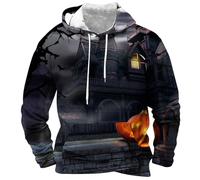 Wmmner Sudaderas con Capucha para Halloween para Hombre con Estampado 3D Integral, Sudaderas con Capucha con Calabaza Aterradora, Bolsillos, Manga Larga Y Cuello Vuelto/Negro/L