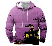 Wmmner Sudaderas con Capucha para Halloween para Hombre con Estampado 3D Integral, Sudaderas con Capucha con Calabaza Aterradora, Bolsillos, Manga Larga Y Cuello Vuelto/Morado 1/S