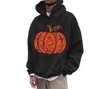 Wmmner Sudaderas con Capucha para Halloween para Hombre Sudadera Jack O' Lantern Camisa con Estampado de Calabaza con Capucha Y Bolsillo Jerséis de Manga Larga con Capucha/Negro/L