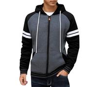 Wmmner Sudaderas con Capucha para Hombre con Cremallera de Moda Diseño a Rayas Bloqueo de Color Bolsillo con Cordón Sudadera con Capucha de Estilo Moderno Otoño E Invierno Casual Al Aire Libre Tops Ch
