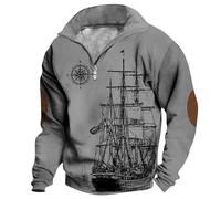 Wmmner Sue con Estampado de Moda para Hombrecamisetas Casual Otoño Tops Vintage 1/4 Zip Jersey Tallass Camisa de Cuello de Moda Manga Larga para Hombres/K Gray/Xl