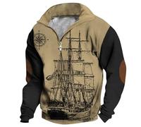 Wmmner Sue con Estampado de Moda para Hombrecamisetas Casual Otoño Tops Vintage 1/4 Zip Jersey Tallass Camisa de Cuello de Moda Manga Larga para Hombres/Negro/s