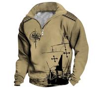 Wmmner Sue con Estampado de Moda para Hombrecamisetas Casual Otoño Tops Vintage 1/4 Zip Jersey Tallass Camisa de Cuello de Moda Manga Larga para Hombres/Caqui/4Xl
