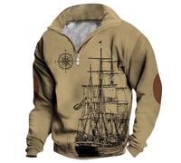 Wmmner Sue con Estampado de Moda para Hombrecamisetas Casual Otoño Tops Vintage 1/4 Zip Jersey Tallass Camisa de Cuello de Moda Manga Larga para Hombres/Café/Xxl