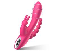 Wmmner Sxovo 3 en 1 Vibrador Conejo Recargable Punto G Clítoris Estimulador Anal con 7 Modos de Vibración, Juguete Sexual de Silicona Resistente Al Agua para Mujeres Y Parejas (Púrpura)/Rosa