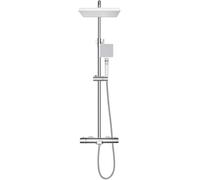 Wmmner Thermostatic Bath Shower Mixer Tap 2- Function Handheld Shower Square Shower Mixer Shower System Bathroom Exposed Twin Head Valve Set Adjustable 823-1140Mm White