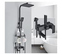 Wmmner Thermostatic Shower Mixer Set Black Brass Shower Faucet Set Rainfall Bathtub Tap With Bathroom Shelf 4 Functions Height Adjust Shower Mixer Crane锛孊right Gold-3 Way ,Black3Ways/Oro Brillante/3 W