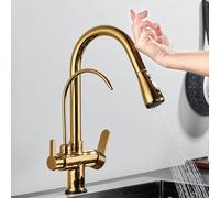 Wmmner Touch Sensor Kitchen Faucet With Filter Pull Down Brass Mixer Tap Rotatable 2 Way Faucet For Hot & Cold Water Gold Chrome Finish Pure Water Solution For Kitchens/Dorado/a