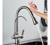 Wmmner Touch Sensor Kitchen Faucet With Filter Pull Down Brass Mixer Tap Rotatable 2 Way Faucet For Hot & Cold Water Gold Chrome Finish Pure Water Solution For Kitchens/Níquel Cepillado/a
