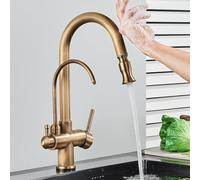 Wmmner Touch Sensor Kitchen Faucet With Filter Pull Down Brass Mixer Tap Rotatable 2 Way Faucet For Hot & Cold Water Gold Chrome Finish Pure Water Solution For Kitchens/Latón Antiguo/a