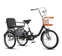 Wmmner Triciclos de Rickshaw para Ancianos, Triciclo de Crucero para Adultos, Triciclos de Conducción con Pedales, Doble Cadena, Frenos Dobles, Bicicleta de 3 Ruedas Abatible, Triciclo en Tándem con A