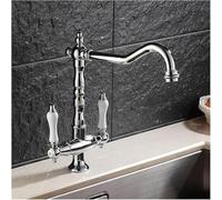 Wmmner Two-Handle Kitchen Faucet, Pedestal Single Hole Hot And Cold Water Mixer, Kitchen Sink Faucet, V-Intage Brass(Gold)/Plata/a