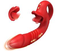 Wmmner Vibrador para Mujer con Función de Embestida Y 10 Modos de Lengua - Juguete Sexual para Estimulación Del Punto G Y Clítoris, Vibrador de Lengua con Múltiples Patrones/Rojo