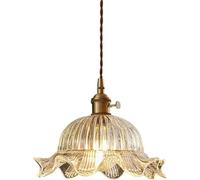 Wmmner Vintage Flowers Clear Glass Chandelier Brass Light Adjustable Height Hanging Lamp For Kitchen Island Living Room Bedroom Bedside Dining Room Hallway Ceiling Light Fixture(20Cm)/un Color/30Cm