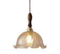 Wmmner Vintage Single Head Chaner Glass Shade Light Translucent Beautiful Hanging Lamp Smooth Solid Wood Base Suspension Lighting For Dinning Room Kitchen Island Living Room Bedroom