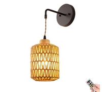 Wmmner Wall Lamp Sconce Light Battery Operated Set Of 2, Wireless Rechargeable, Rattan With Remotes & Dimmable Bulbs, Indoor Boho Wood Sconces Wall Decor/1 Paquete