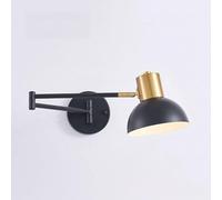 Wmmner Wall Light Industrial Metal Adjustable Wall Sconce Dome Shade E27 Swing Arm Wall Lamps Study Reading Lighting Wall Fixture, Light Fixture/Black+Black