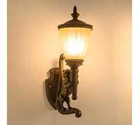 Wmmner Wall Light Mounted Fashion Creative Lion Lámpara para Exteriores Retrobalcón Patio Vintage E27 Resina de una Sola Cabeza Exterior Villa Ais Ulz 000686 Luces de Pared Aplique de Pared de Vidrio