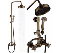 Wmmner Wall Mounted Shower Faucet Set 8 Inch Rainfall Head Handheld Shower Bath Filler Hot And Cold Water Mixing Faucet-Oil Rubbed Bronze B,Antique Brass E ,Antique Brass E/Latón Antiguo D