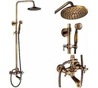 Wmmner Wall Mounted Shower Faucet Set 8 Inch Rainfall Head Handheld Shower Bath Filler Hot And Cold Water Mixing Faucet-Oil Rubbed Bronze B,Antique Brass E ,Antique Brass E/Latón Antiguo C