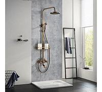 Wmmner Wall Mounted Shower Faucet Set 8 Inch Rainfall Head Handheld Shower Bath Filler Hot And Cold Water Mixing Faucet-Oil Rubbed Bronze B,Antique Brass E ,Antique Brass E/Latón Antiguo G