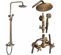 Wmmner Wall Mounted Shower Faucet Set 8 Inch Rainfall Head Handheld Shower Bath Filler Hot And Cold Water Mixing Faucet-Oil Rubbed Bronze B,Antique Brass E ,Antique Brass E/Latón Antiguo a