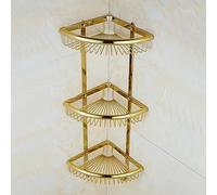 Wmmner Wall-Mounted Three-Tiered Mesh Basket Storage Shelf With Hooks - Space-Saving Organizer For Bathroom, Kitchen, Or Corner Use - Ideal For Clutter-Free Living/Gold Scalloped Three-Layer With